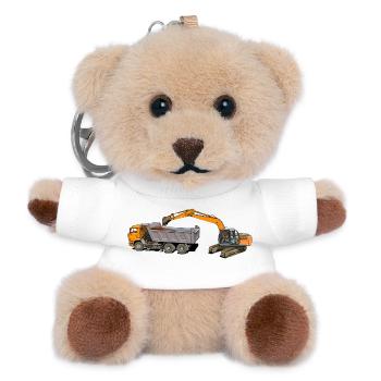 Excavator loads trucks - Teddy Keyring - white - Front
