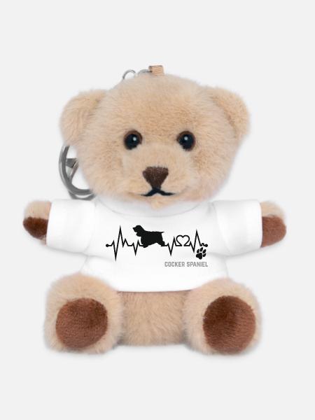 Cocker Spaniel Herzschlag Puls EKG Hund Geschenk - Teddy Schlüsselanhänger - Weiß