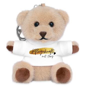 Pflegekraft mit Herz Goldschrift Geschenk Jubiläum - Teddy Schlüsselanhänger - Weiß - Vorne