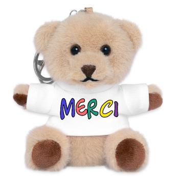 MERCI. THANKS. THANK YOU. ANNIVERSAIRE. NAISSANCE. - Porte-clés ourson - blanc - Devant
