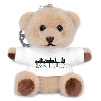 Hamburg Motiv Schwarz Panorama der Stadt - Teddy Schlüsselanhänger - Weiß - Vorne