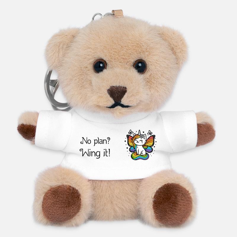 No plan? Wing it! Winged Unicorn Cat (colorful) - Teddy Keyring - white