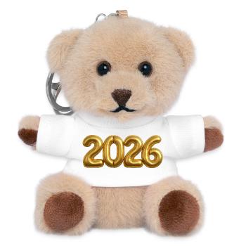 Goldene 2026 Jahreszahl Ballons - Teddy Schlüsselanhänger - Weiß - Vorne