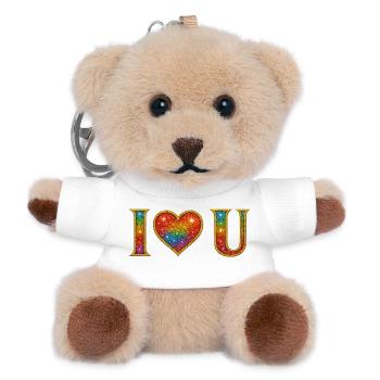 Ich liebe dich | Regenbogen-Glitzer-Herz-Liebes-Design - Teddy Schlüsselanhänger - Weiß - Vorne