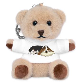 Sleeping Basset Hound on Pillow - Teddy Keyring - white - Front