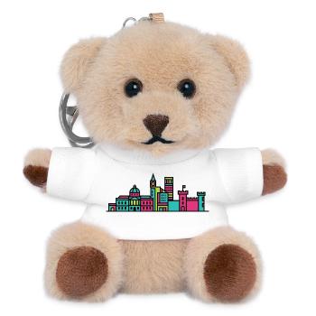 Nottingham City Skyline Old Market Square Art - Teddy Keyring - white - Front