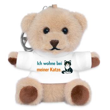Ich wohne bei meiner Katze – Lustiges Katzenmotiv  - Teddy Schlüsselanhänger - Weiß - Vorne
