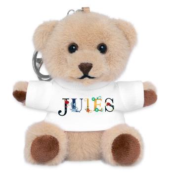 JULES name adorned with flowers - Teddy Keyring - white - Front