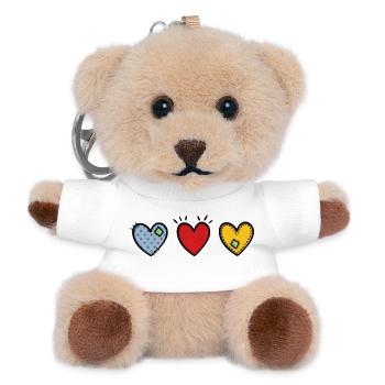 Bunte Herzen hoch 3 - Liebe, Vielfalt, Familie - Teddy Schlüsselanhänger - Weiß - Vorne