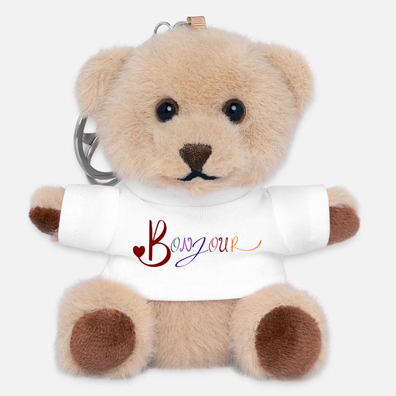 Bonjour mignon français salutation design - Porte-clés ourson - blanc