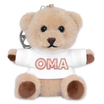 Oma Retro Schriftzug Geschenk Idee Patchwork - Teddy Schlüsselanhänger - Weiß - Vorne