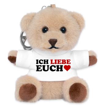 LIEBE Herzrot – Rotes Wortkunst-Design - Teddy Schlüsselanhänger - Weiß - Vorne