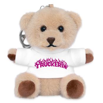 Truckerin lodernde Flammen - Farbe änderbar - Teddy Schlüsselanhänger - Weiß - Vorne
