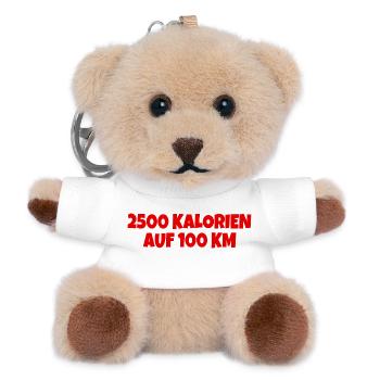 2500 Kalorien auf 100 km Fahrrad Anhänger Sticker - Teddy Schlüsselanhänger - Weiß - Vorne