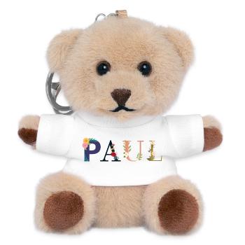 Le nom de PAUL est décoré de fleurs - Porte-clés ourson - blanc - Devant