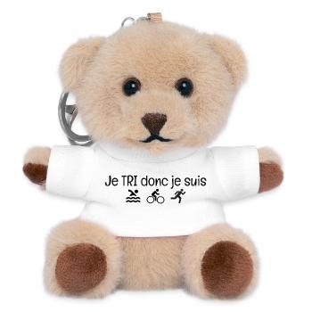 I SORT therefore I am. Triathlon humor gift - Teddy Keyring - white - Front