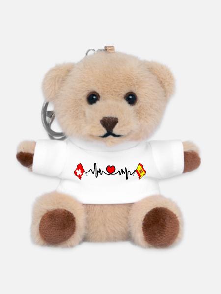 Cardioherz mit Flagge Schweiz, Flagge Spanien - Teddy Schlüsselanhänger - Weiß