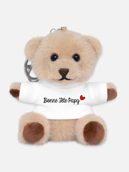 PAPY. FÊTE DES PÈRES. BONNE FÊTE PAPY. JE T'AIME. - Porte-clés ourson - blanc