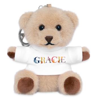GRACIE name decorated with flowers - Teddy Keyring - white - Front
