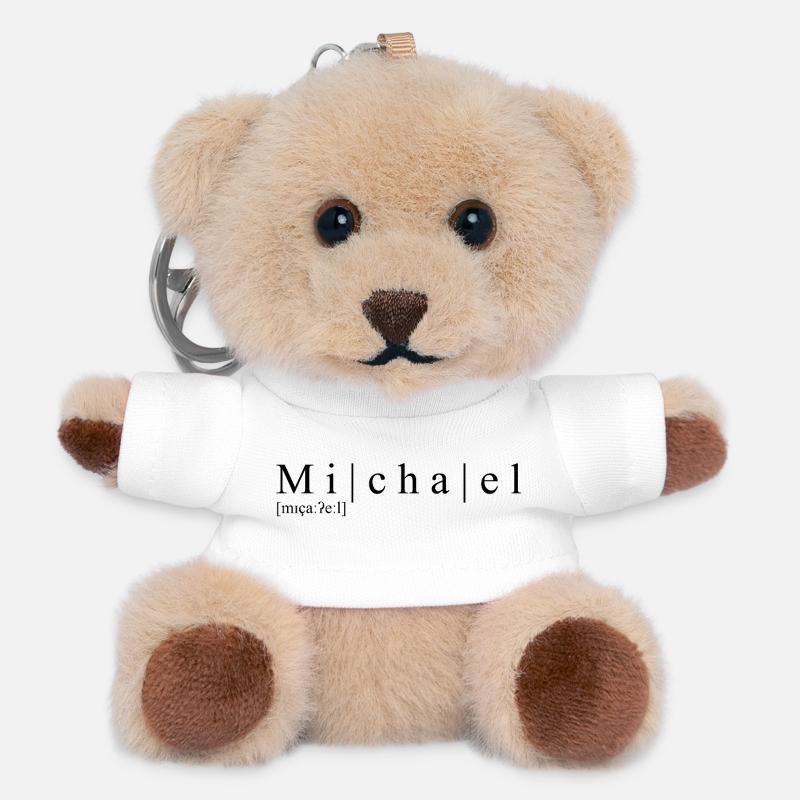 Nom : abstrait, typographique, blanc, Michael - Porte-clés ourson - blanc