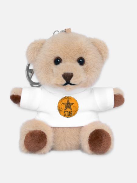 Étoile rustique avec motif « STAR » - Porte-clés ourson - blanc