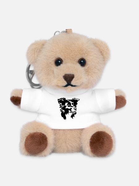Border Collie Head - Teddy Keyring - white