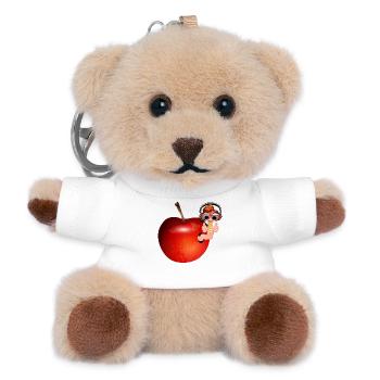 kleiner Regenwurm als Hip Hopper im roten Apfel - Teddy Schlüsselanhänger - Weiß - Vorne