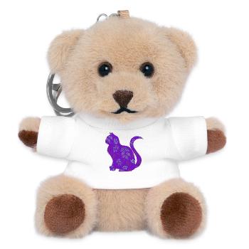 sitzende katze, gemustert, Blumen Outfits - Teddy Schlüsselanhänger - Weiß - Vorne