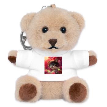 Cute kitten with birds - Teddy Keyring - white - Front
