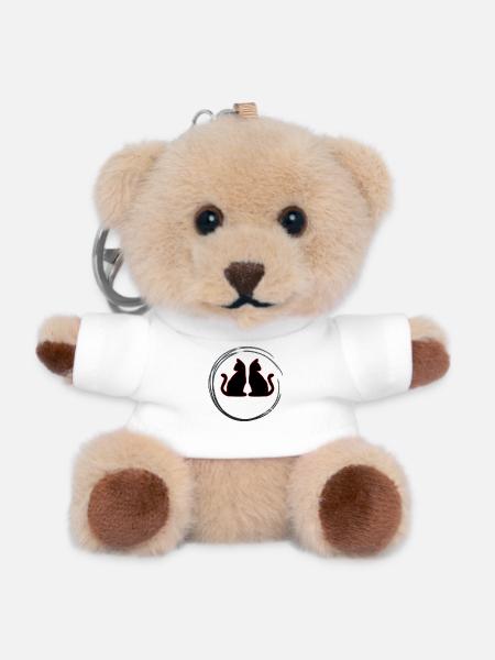 Rot / Schwarze Zwillings Katzen - Teddy Schlüsselanhänger - Weiß