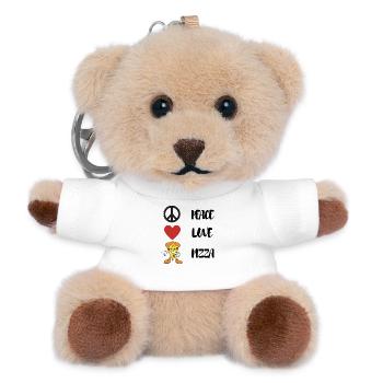 Peace, Love, pizza, cute, pizza lover! - Teddy Keyring - white - Front