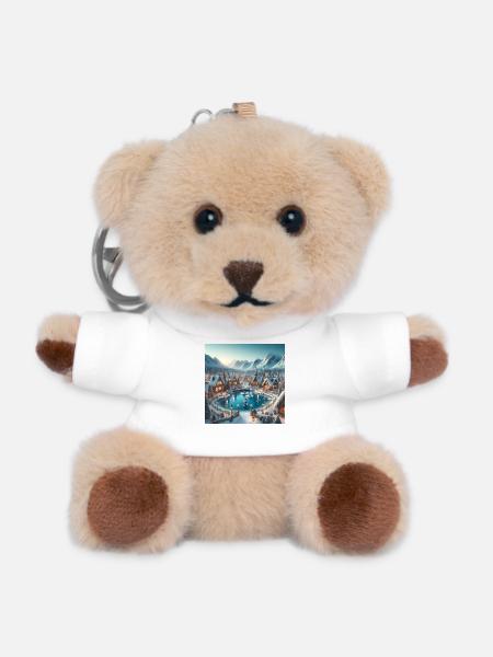 Scandinavian Christmas Village - Teddy Keyring - white