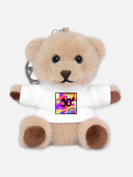 Retro style 90s design - Teddy Keyring - white