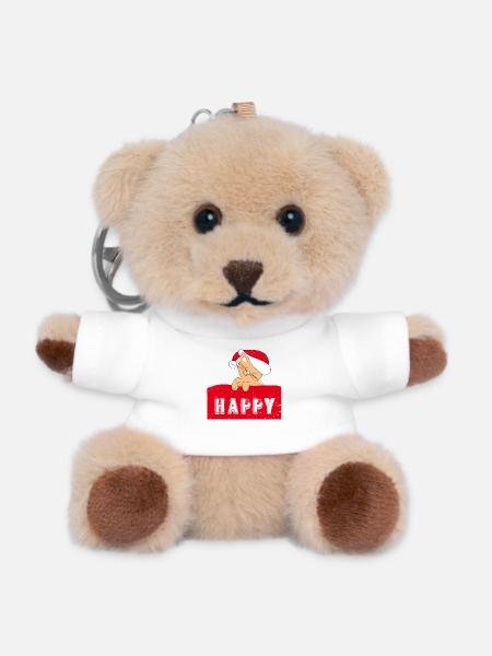 Happy Cat with Christmas-Cap - Bamse nøglering - hvid