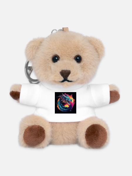 Neon dragon in the circle of stars - Teddy Keyring - white