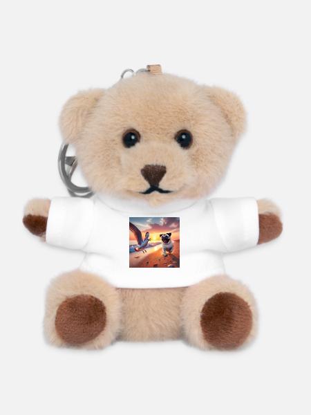 Lively beach adventures with dog and seagull - Teddy Keyring - white
