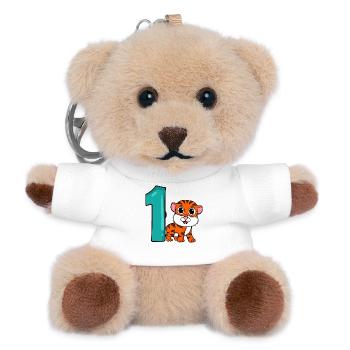 Zahl 1 Nummer Eins - Tiger Motiv - Teddy Schlüsselanhänger - Weiß - Vorne