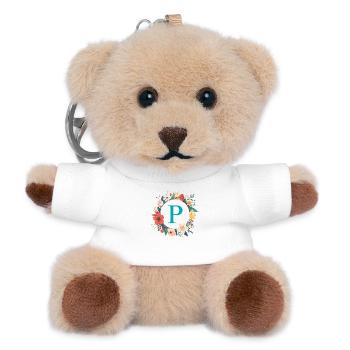 P Monogram, Flower Wreath, Personalizable - Teddy Keyring - white - Front