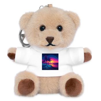 Neon Sonnenuntergang Palmenstrand - Teddy Schlüsselanhänger - Weiß - Vorne