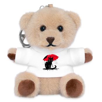 Cat with umbrella – bad weather - Teddy Keyring - white - Front
