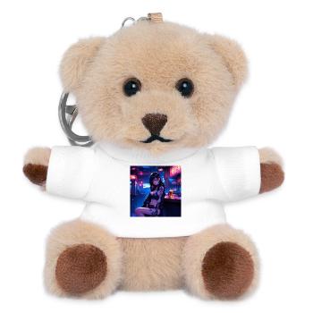 N-dless Nights: Anime cyberpunk girl in a dark bar - Teddy Keyring - white - Front