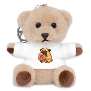 Süßer Mops mit Donut Cartoon Lustig Fressen - Teddy Schlüsselanhänger - Weiß - Vorne