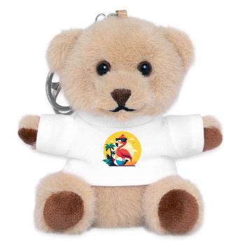 Flamingo, beach ball and palm trees - Teddy Keyring - white - Front