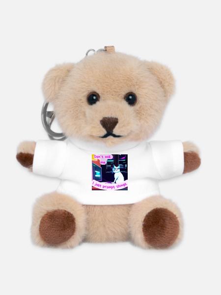 Don't Ask Me, I Just Prompt Things – Grumpy AI Cat - Teddy Keyring - white