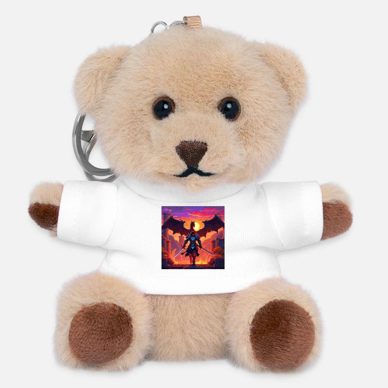 Dragon warrior in pixel art style - Teddy Keyring - white