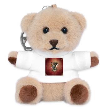 Mystical portrait of a woman and a tiger with floral patterns - Teddy Keyring - white - Front