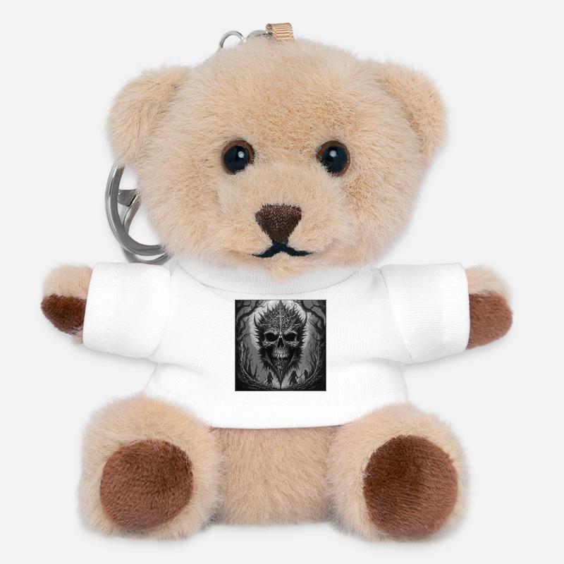 Dark Forest Skull Shadow Art - Teddy Keyring - white