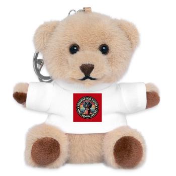 Hund Dackel mit Kaffeetasse Humormotiv - Teddy Schlüsselanhänger - Weiß - Vorne