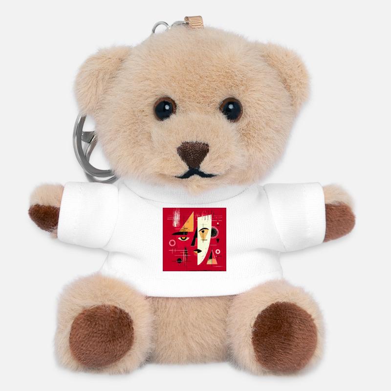 Contemporary Abstract Face in Red - Teddy Keyring - white