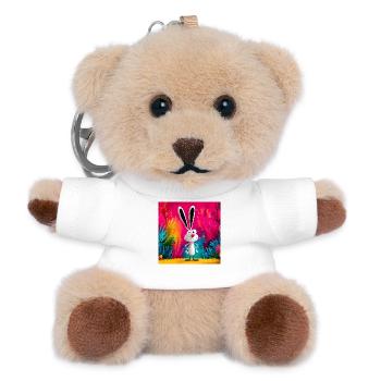 Cartoon Kaninchen im bunten Dschungel - Teddy Schlüsselanhänger - Weiß - Vorne